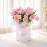 Emily pink tulip box arrangement gift by Heva Gifts