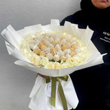 Golden Pearl – White Roses and Gold Chocolate Strawberries Bouquet