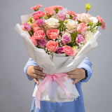 Safeena premium mixed pink purple roses carnations bouquet milestone gift KL florist