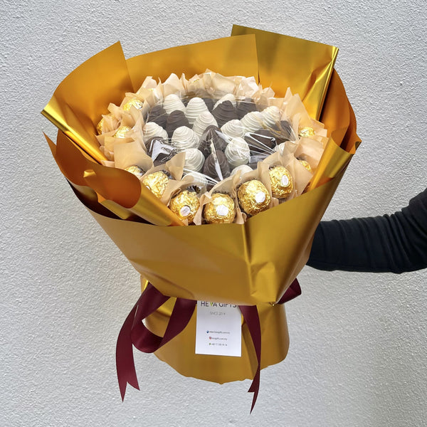 Golden Bliss Bouquet Chocolate strawberries and Ferrero Rocher