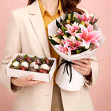Vida pink lily bouquet and chocolate set romantic birthday gift Kuala Lumpur