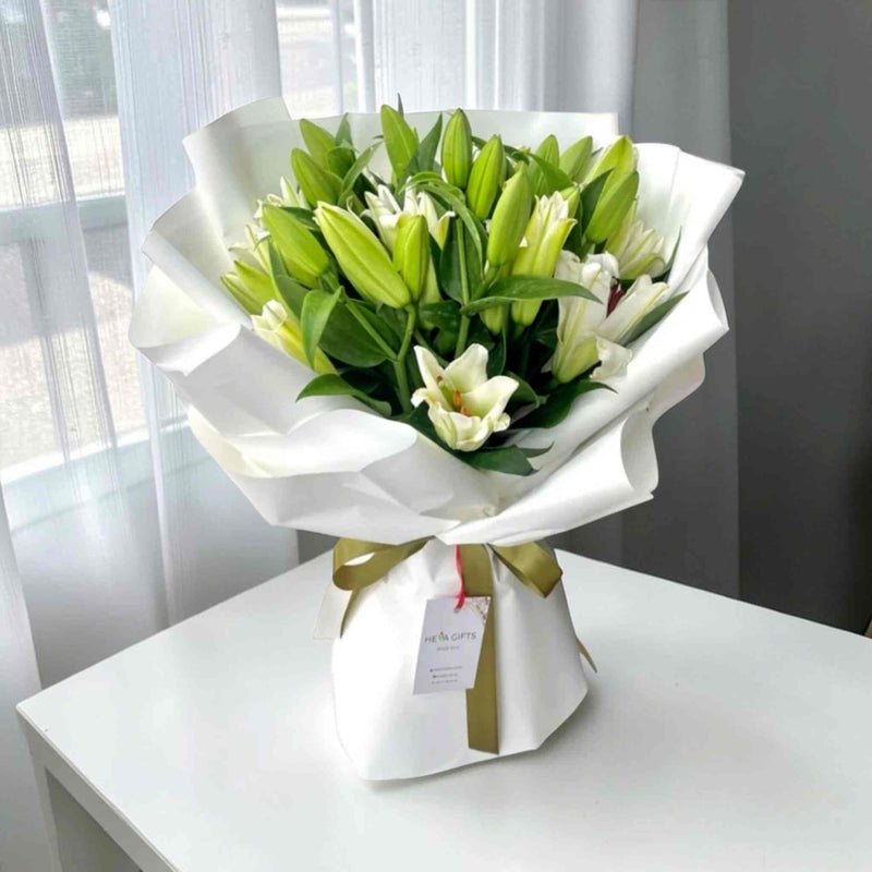 white lily gifts WHITE BLOOMS White Lily Bouquet | Flower Delivery